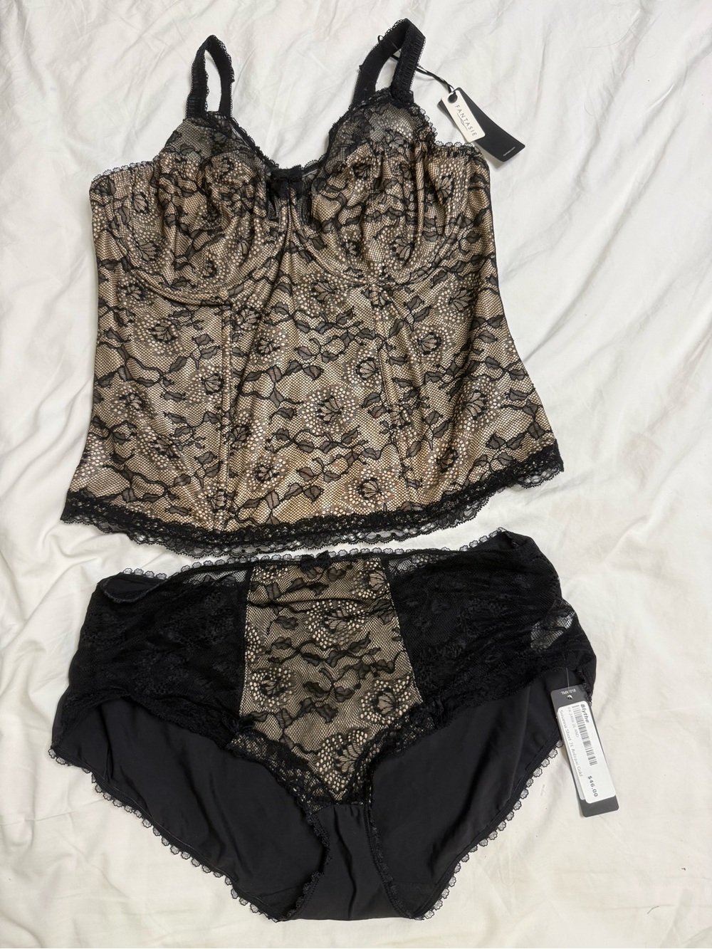 Fantasie Black and Nude Lace-Trim Bustier Set